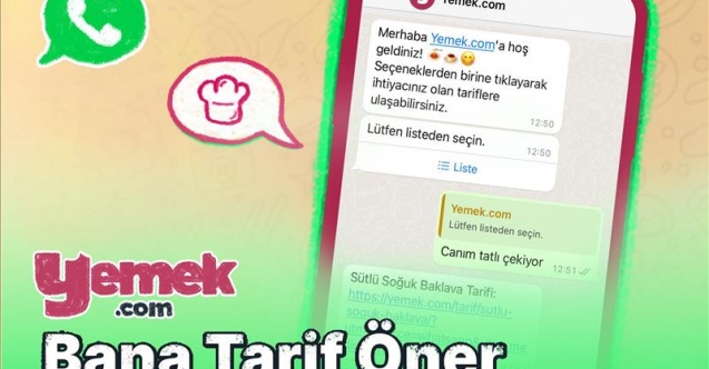 Yemek.com’dan yemek WhatsApp botu: “Bana Tarif Öner”