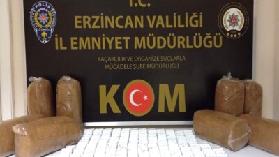 Erzincan’da KOM ekipleri, düzenledikleri operasyonda 40 kilo kıyılmış tütün ve