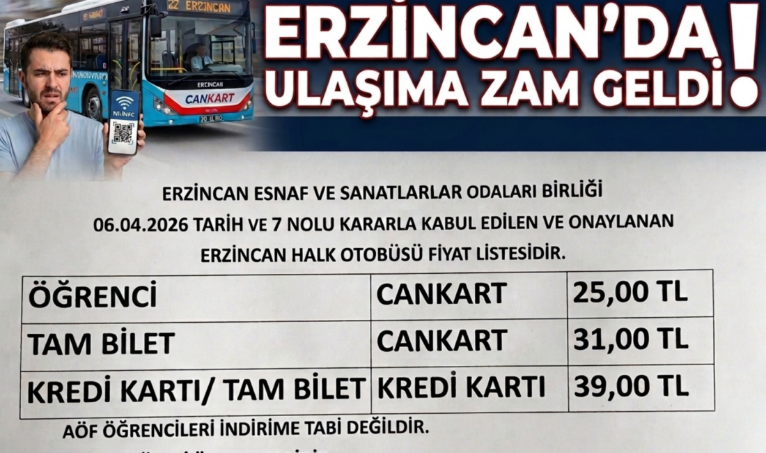 Erzincan Esnaf ve Sanatkarlar Odaları Birliği'nin aldığı kararla, kent içi
